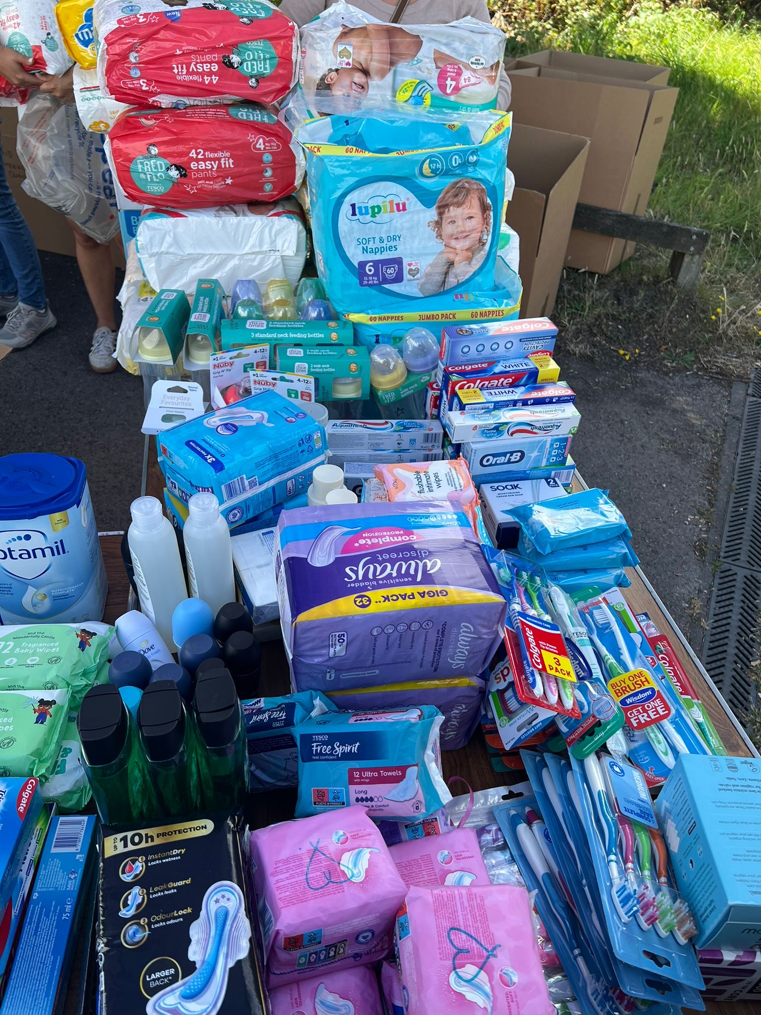 Volunteers working together to prepare aid.