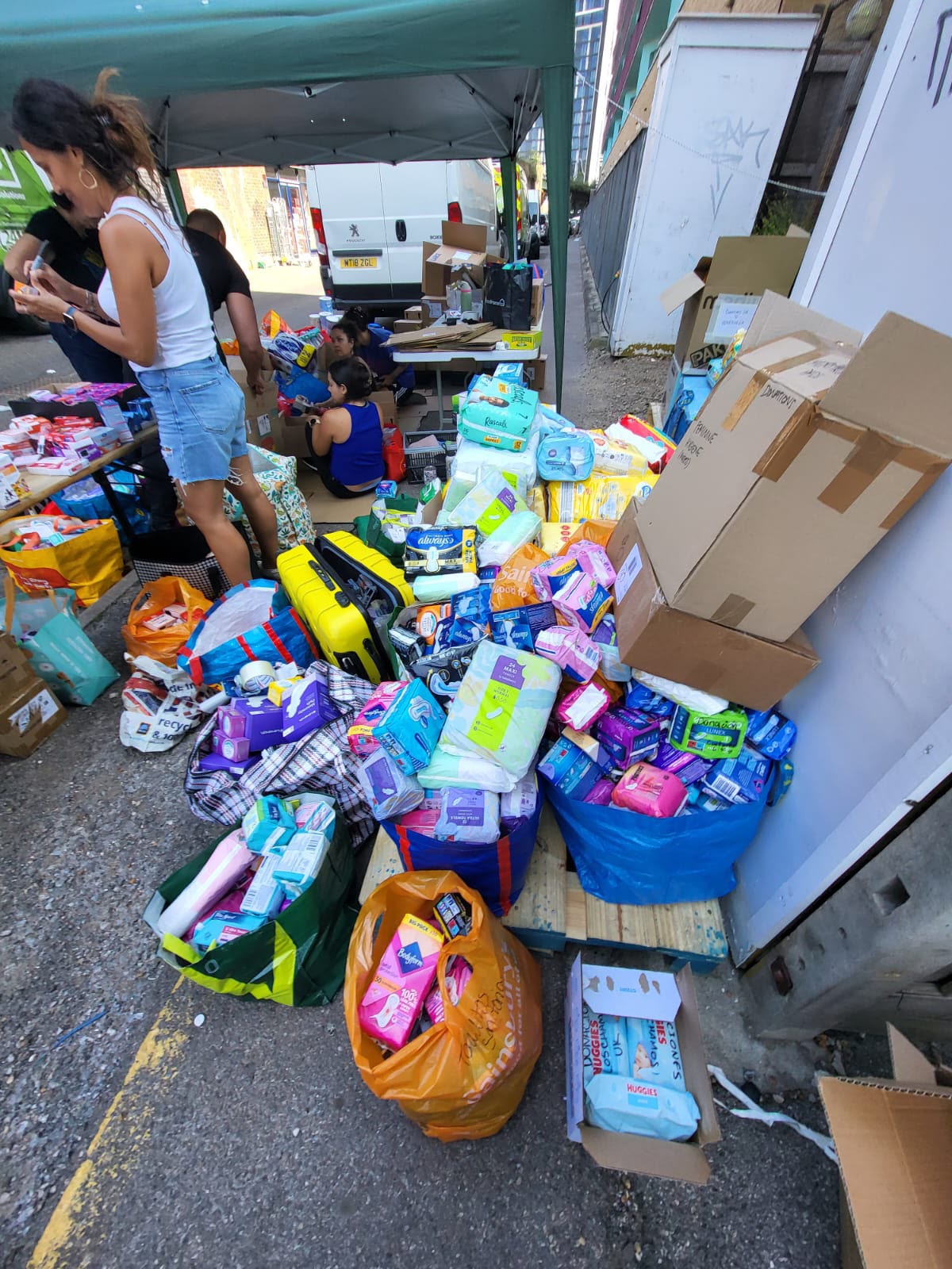 Donations being checked and catalogued.