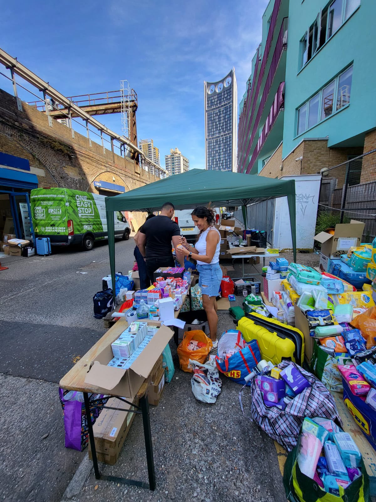 Volunteers preparing the next batch of aid.