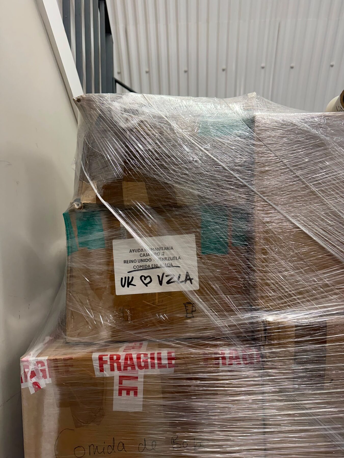 A box packed and ready for shipment to Venezuela.